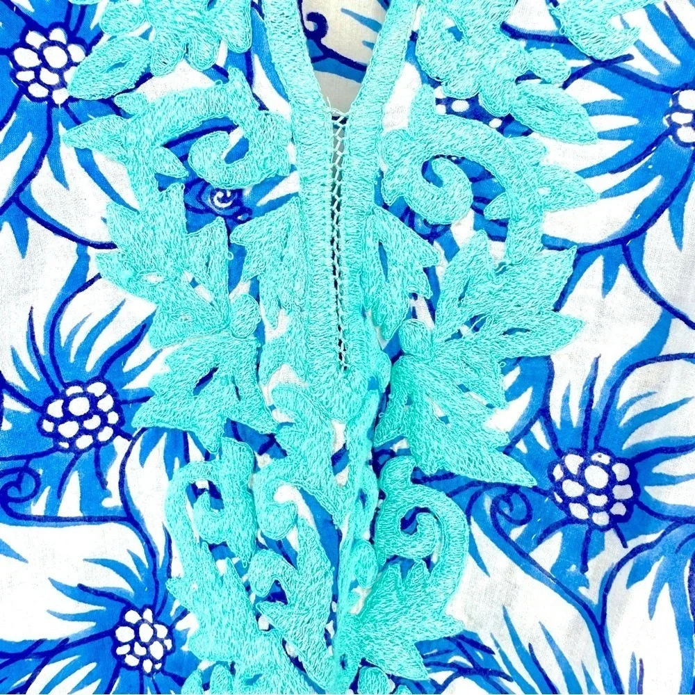 Roberta Roller Rabbit Embroidered Blue White Swim Beach Coverup Size Small